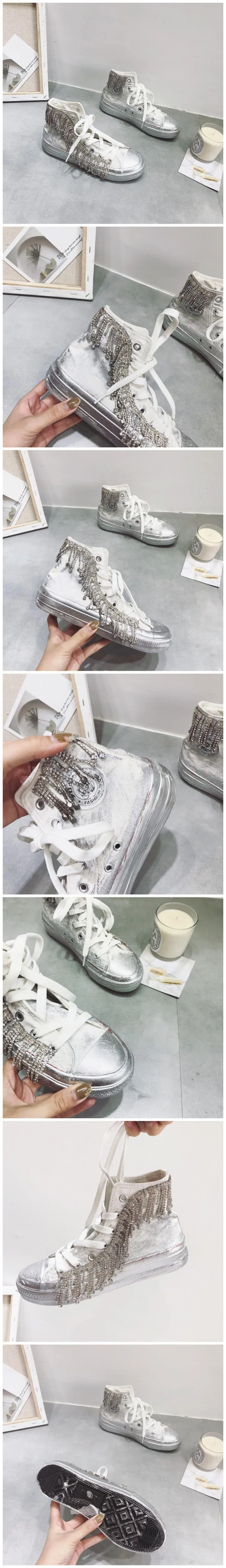 Белые туфли; женские высокие кроссовки; стразы; сезон весна; Новинка; zapatos de mujer; модная брендовая обувь со стразами; chaussures femme; женская обувь