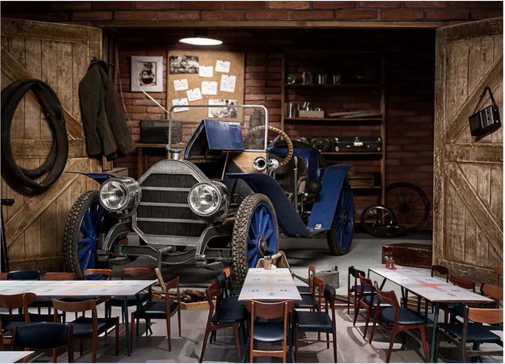 3d обои на заказ фотообои винтажный автомобиль ресторан кафе настенные фрески для
