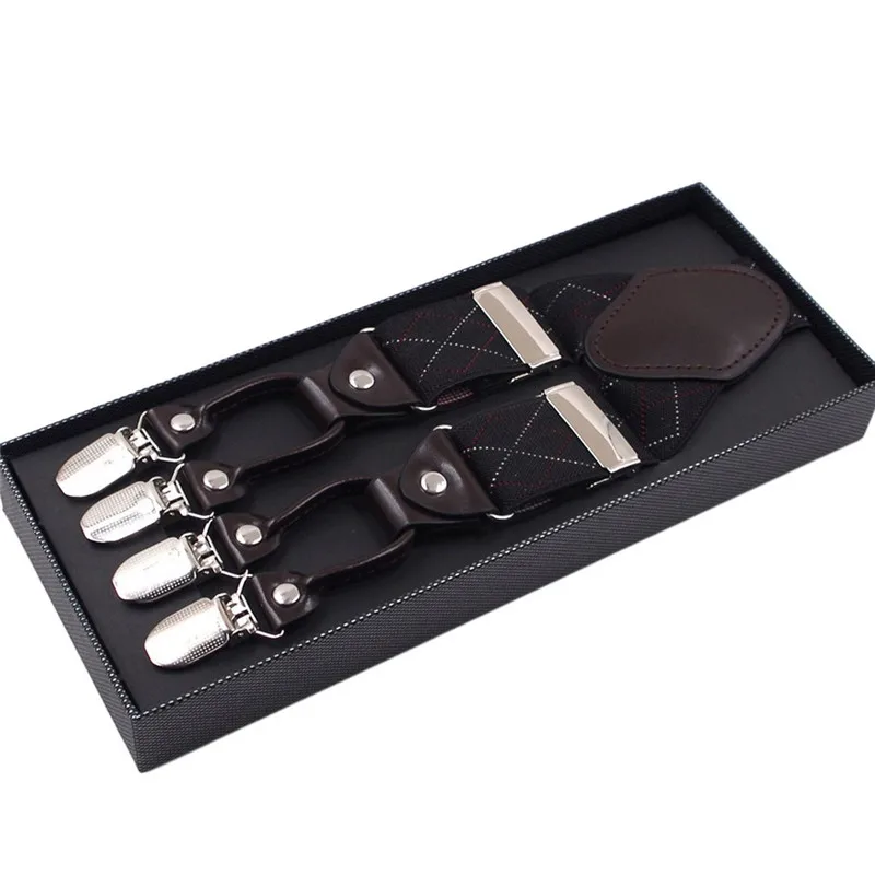 Кожаные 6 зажимы Подвески мужские ретро повседневные подтяжки коммерческий