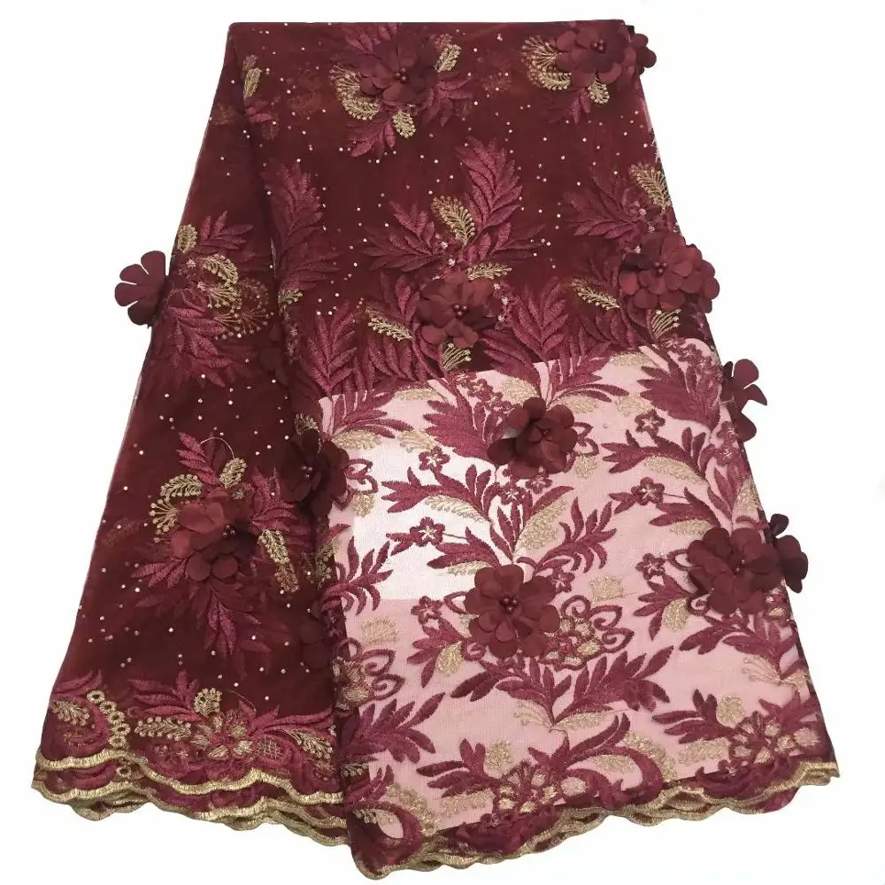 Элегантная желтая французская кружевная ткань высокого качества 3D цветы