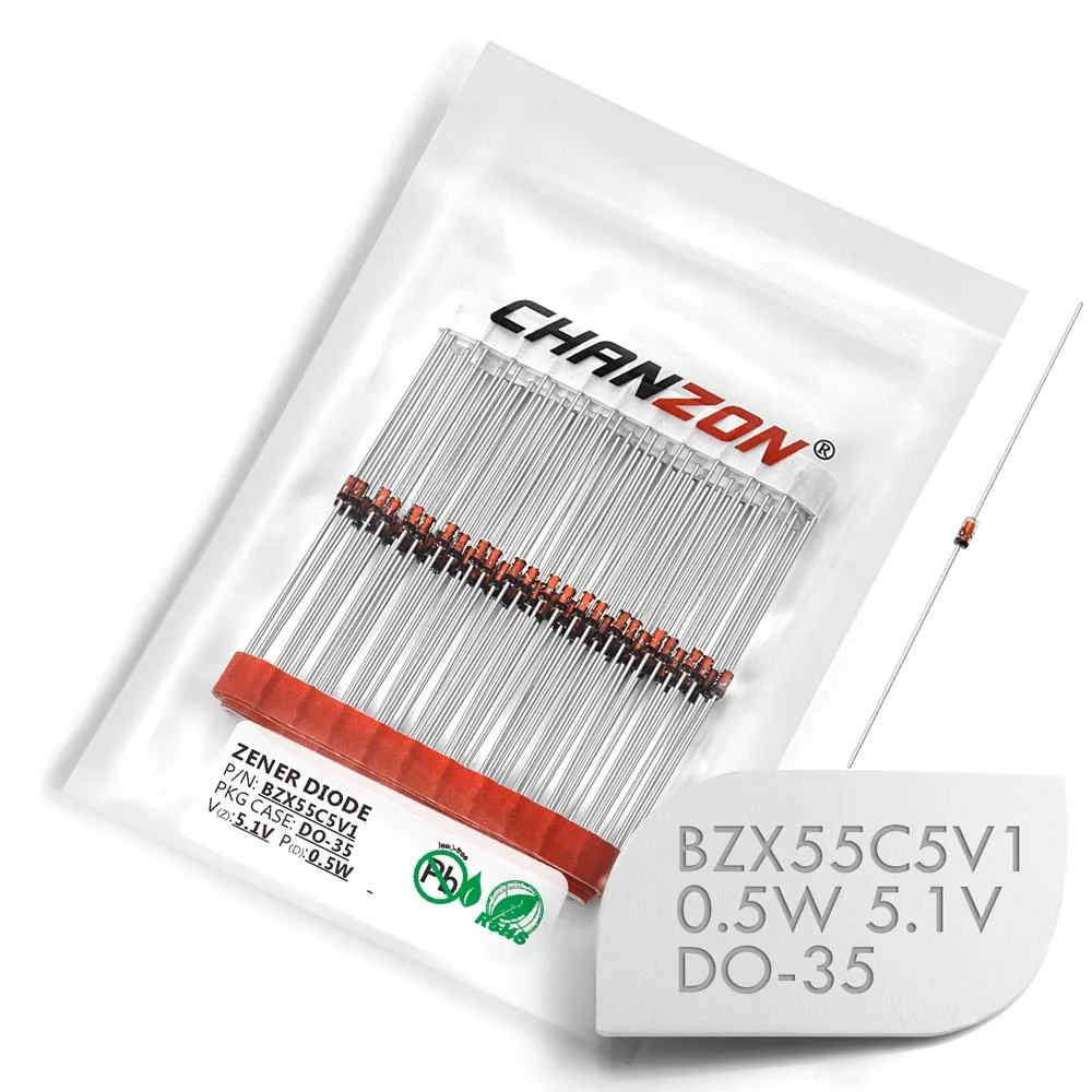 (100 шт.) BZX55C5V1 (1N5231B) Диод Зенера 0 5 Вт 1 В DO-35 (DO-204AH) 5V1 IN5231B 1N5231 | Электронные компоненты