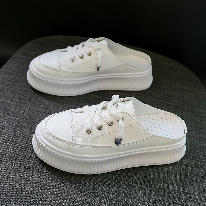 Женские вьетнамки на шнуровке Простые Белые Повседневные туфли плоской подошве
