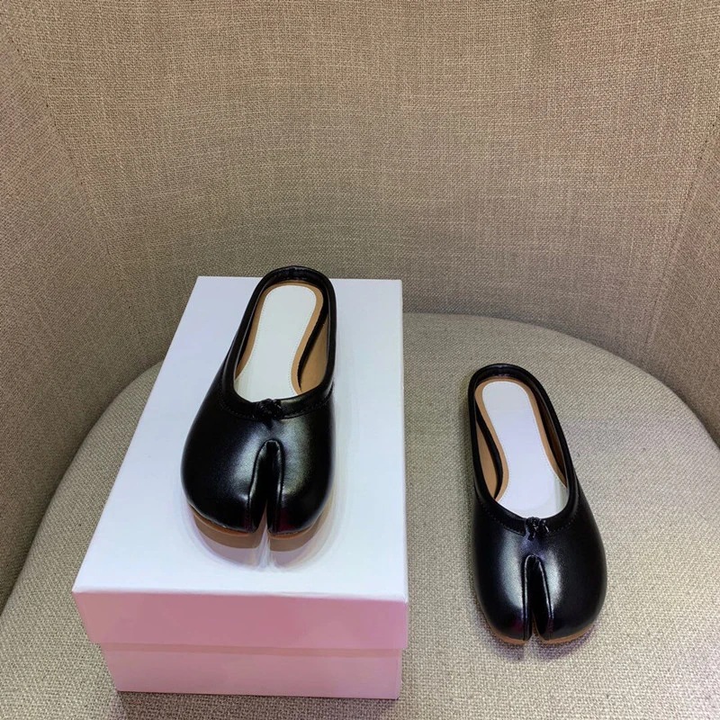 Женские кожаные слиперы Sandalias Mujer желтые черные белые Tabi брендовые модельные