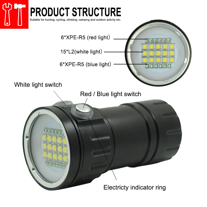 Профессиональный Водонепроницаемый Дайвинг фонарик Подводное фото заполняющий