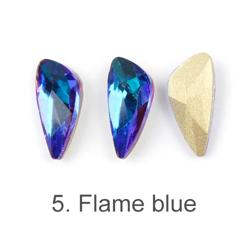 Flame Blue 30/100 шт Красочный с фигурными крыльями Блестящие Стразы для ногтей Стекло с плоской задней частью 3D со стразами, 5X11 мм нейл-арта украшения - Цвет: Flame Blue