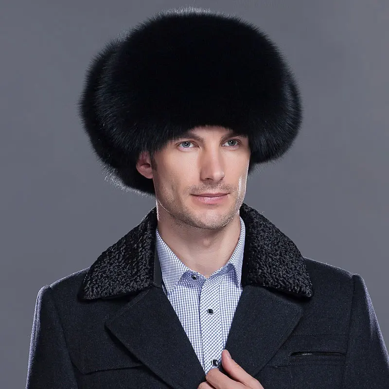 Новые мужские зимние теплые шапка из натурального меха лисы шляпа защита ушной