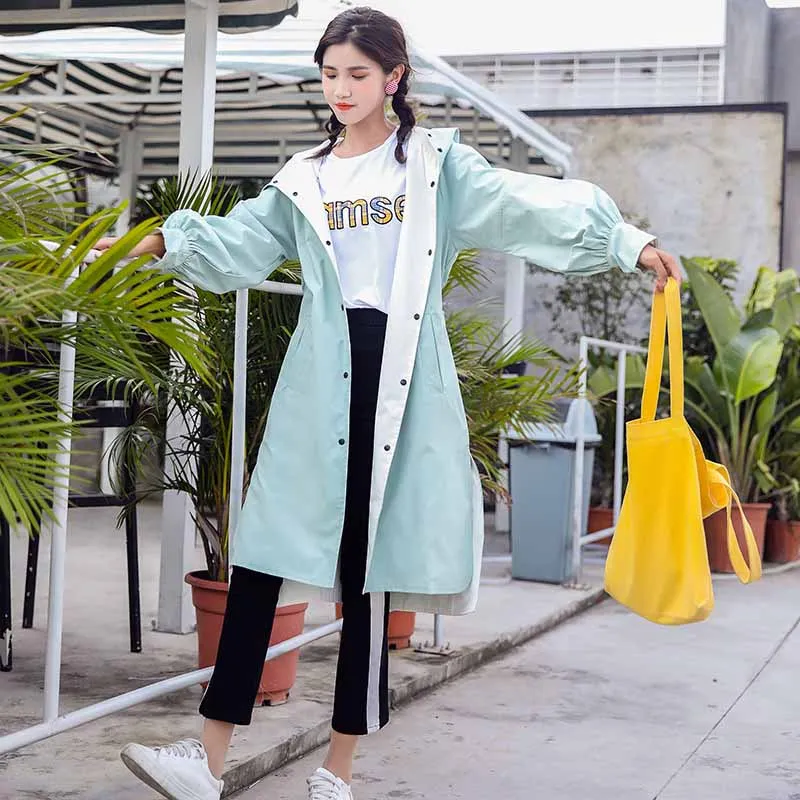 Женский свободный длинный Тренч с капюшоном новая модная двухсторонняя одежда