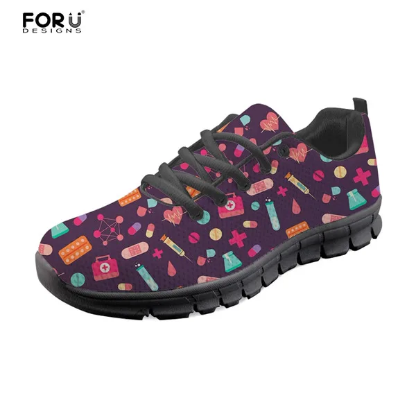 H10009BAQ FORUDESIGNS/кроссовки для кормящих женщин; милый узор с изображением сиделки; удобная женская обувь на плоской подошве со шнуровкой; женская повседневная обувь; светильник - Цвет: H10009BAQ