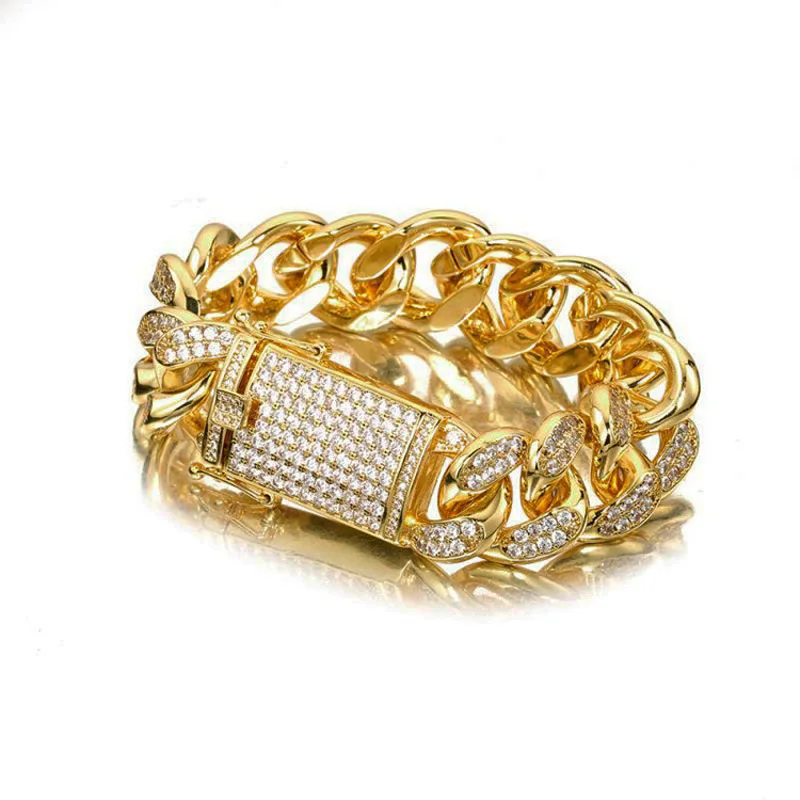 18 мм хип-хоп нержавеющая сталь Iced Out CZ мужские гальванизированные золотые медали кубинские звенья цепи ожерелье браслет cz комплект ювелирных изделий