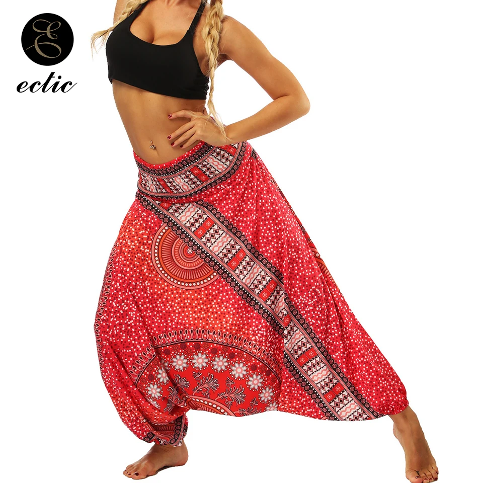 Harem Pants Elastic Waist Ethnic Leggings Flare Geometric Print Leggings High Waist Women Boho Bohemia Wide Leg Leggings Loose