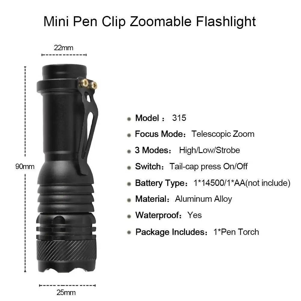 Мини светильник 120лм светодиодный фонарик 3 режима масштабируемый регулируемый
