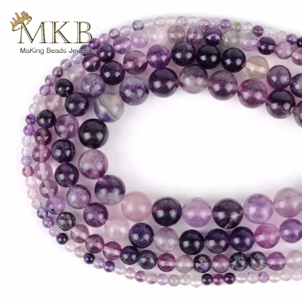 Natural Round Purple Fluorite Stones Loose Beads For Jewelry Making 4 6 8 10mm Gem Diy Bracelet Jewellery Accessories | Украшения и