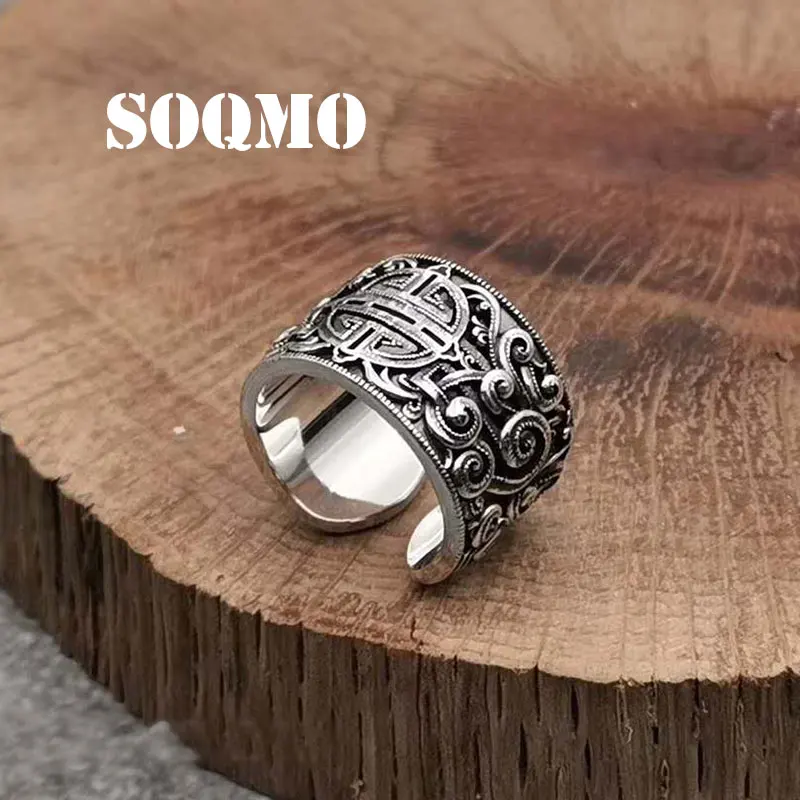 SOQMO этническое Открытое кольцо 100% Настоящее 925 пробы Серебряное ювелирное