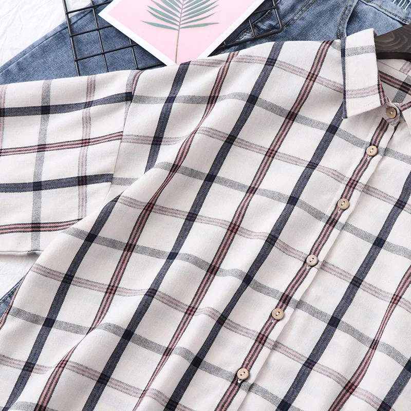 

H.SA 2019 Spring New Women Tops and Blouses Turn Done Collar Casual Plaid Shirts Long Sleeve Harajuku Streetwear Ladies Tops