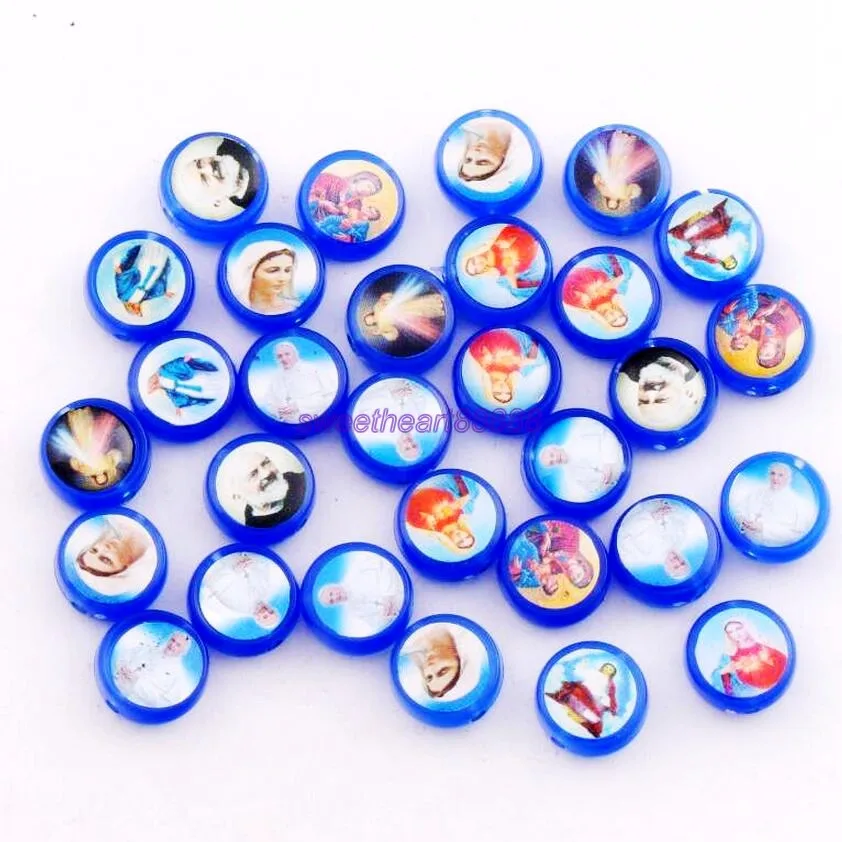 Бусины пластиковые ручной работы Святой Иисус Мария 12 х12 мм 3 цвета ярко голубые