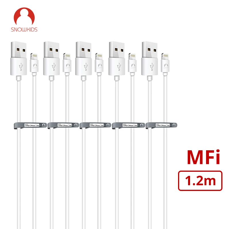 Кабель Snowkids MFi для iPhone 5, 6, 7, 8 X, XR, XsMax, Lightning, USB, синхронизация данных, зарядное устройство, Совместимость с iOS12, синхронизация данных, 5 шт