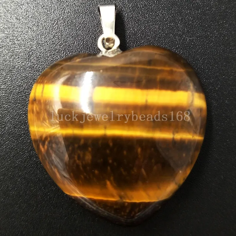 Tigers Eye C5711 Малахит Howlite тигры глаз Синий Песок Jaspe Сердолик авантюрин Малахитовый Лазурит кристалл сердце Art кулон из бисера WFH397 - Окраска металла: Tigers Eye C5711