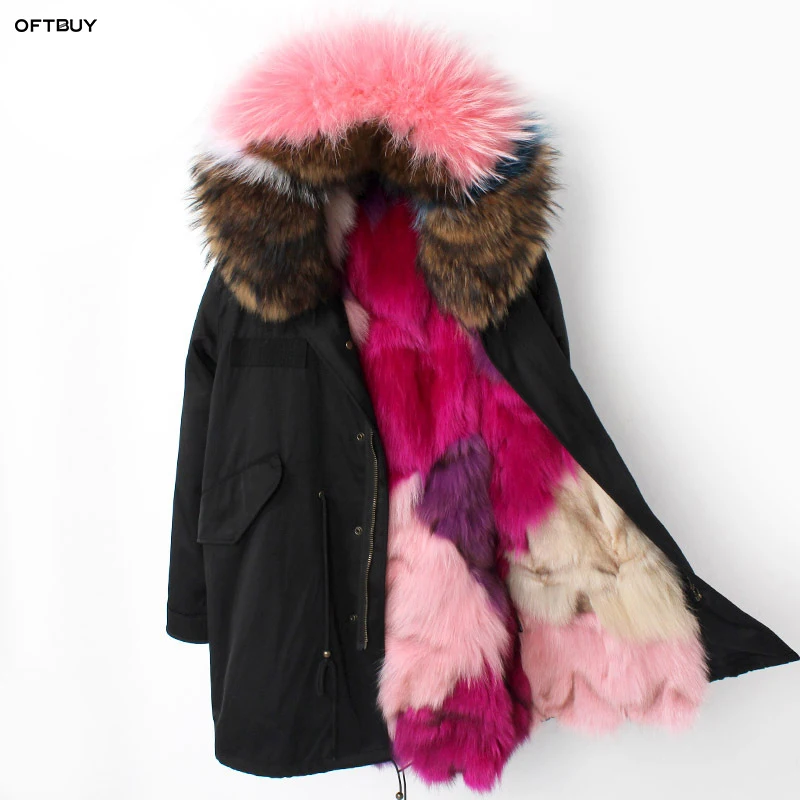 OFTBUY 2018 водонепроницаемый длинная парка зимняя куртка Женские натуральным пальто