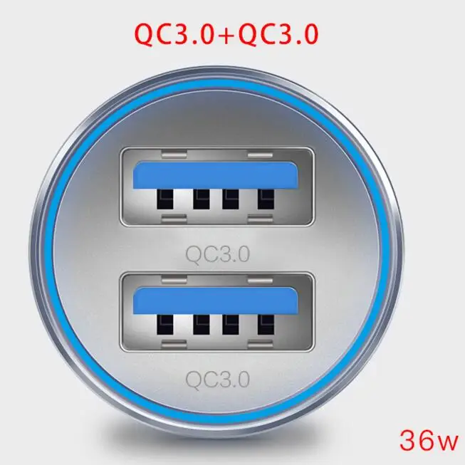 QC 3,0 Автомобильное зарядное устройство металлический корпус два usb-порта Быстрая зарядка универсальное автомобильное зарядное устройство для Xiaomi samsung iPhone iPad и т. д - Тип штекера: 36w
