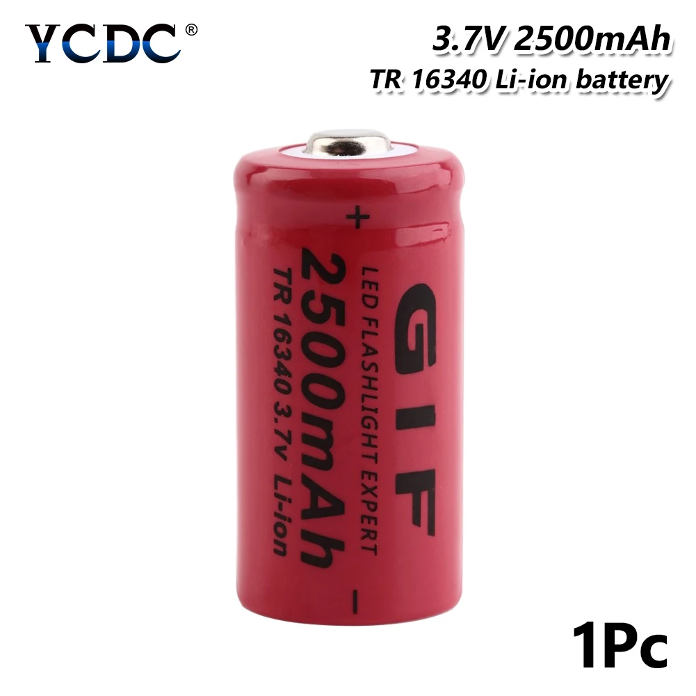 1pcs Остроконечная GIF 16340 батарея 3,7 V 2500mAh литий-ионная аккумуляторная батарея для CR123A, VL123A, DL123A, 5018LC, CR17345, K123A - Цвет: 1pcs