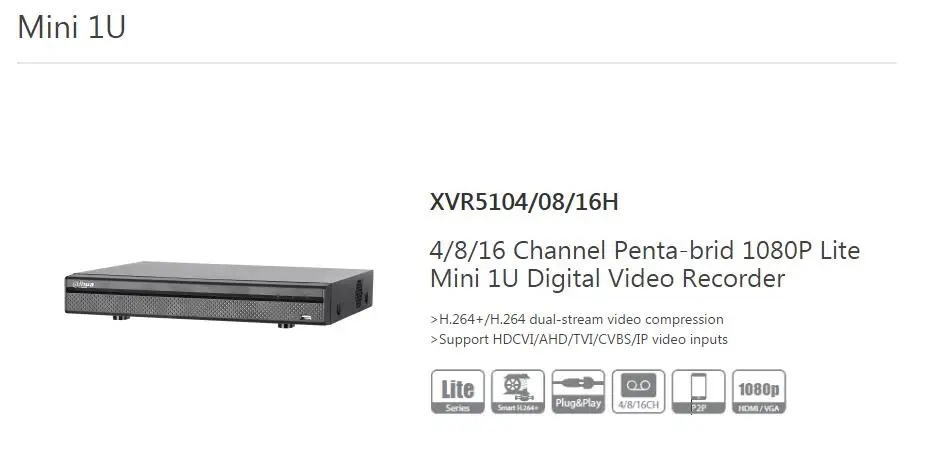Dahua XVR 4CH 16CH рекордер XVR5104H XVR5116H 1080P Поддержка HDCVI/AHD/TVI/CVBS/IP видео входы 1 SATA HDD