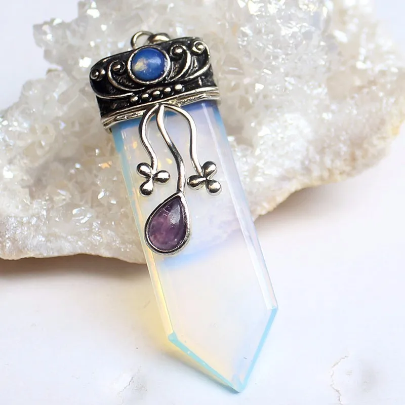 Vintage Opal камни и флюорит& Кулон из Лабрадорита Цепочки и ожерелья натуральный кристалл кварца Цепочки и ожерелья исцеления камни Для женщин Цепочки и ожерелья