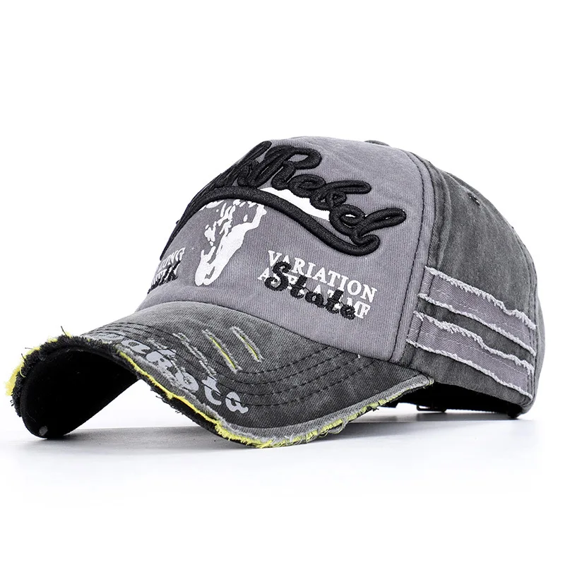 Black and Gray Wuaumx, винтажная бейсболка с вышивкой, мужская, женская, весенняя, летняя бейсболка, уличная, хлопковая, шлифованная, дальнобойная кепка, шляпа для папы - Цвет: Black and Gray