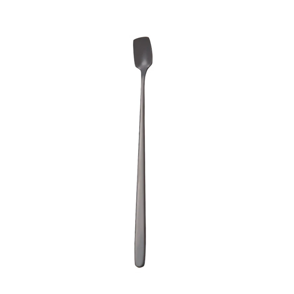 long-black 1 шт., креативная кофейная ложка, красочная, из нержавеющей стали, с длинной ручкой, ложка для перемешивания, для скрещивания, черная, золотая, с короткой ручкой, ложка с квадратной головкой - Цвет: long-black