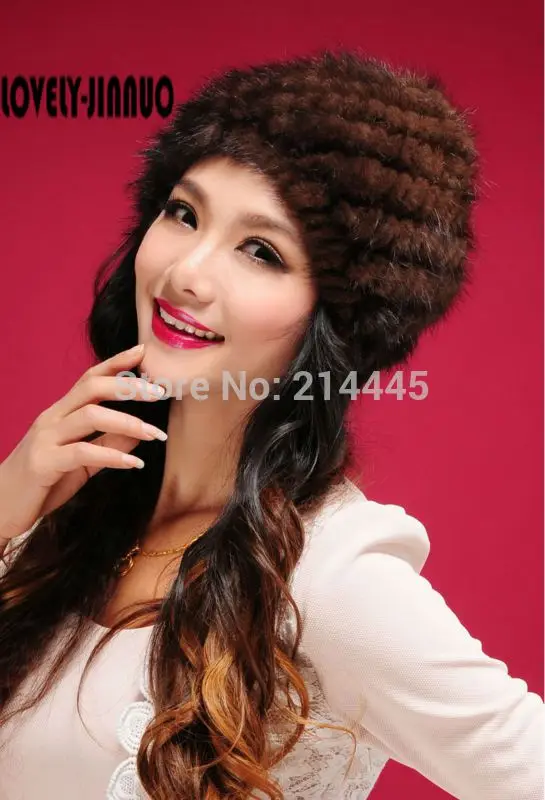 Популярная шапка из натурального меха норки вязаная модные женские зимние