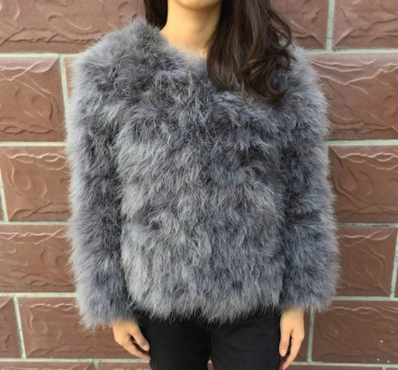 Dark Grey JKKFURS Новая женская шуба из натурального меха зимняя теплая куртка из натурального страусиного пера меховая Домашняя одежда наивысшего качества S1002 - Цвет: Dark Grey