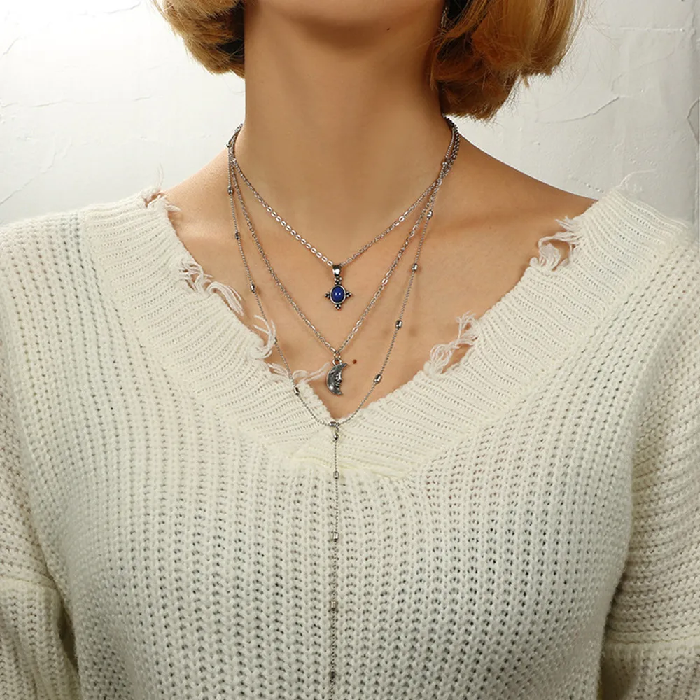 Модное женское многослойное ожерелье чокер с кристаллами подвеской винтажное