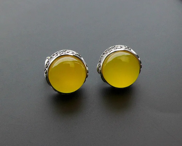 Серьги из серебра S925 пробы, натуральный желтый камень, 925 тайский гранат в серебре, серьги-гвоздики для женщин, вечерние, свадебные ювелирные изделия, LE105