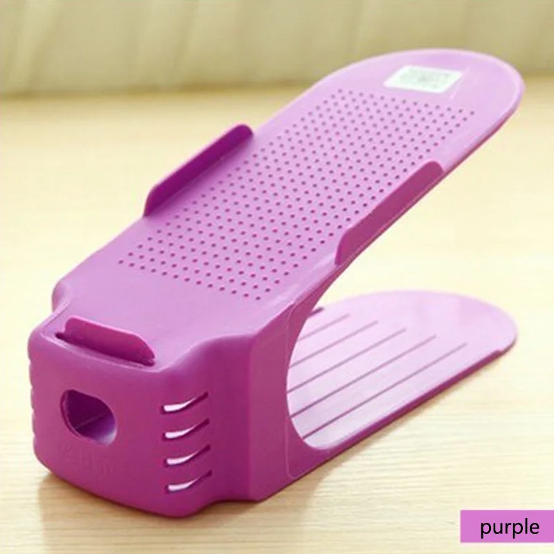 Purple shoe rack 1 шт.; органайзеры Дисплей стеллаж для обуви Пластик Экономия пространства для хранения обуви стеллажи для выставки товаров двойная Уборка хранения - Цвет: Purple shoe rack
