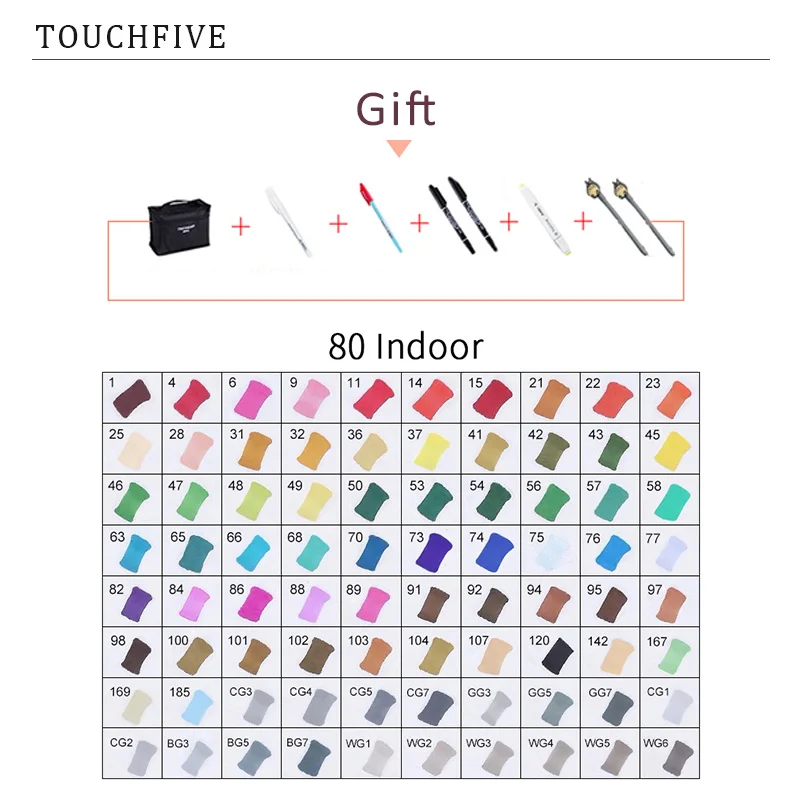 TouchFIVE 30/40/60/80 Цвет маркеры манга рисунок Маркеры Ручка на спиртовой основе эскиз жирной двойной кисть товары для рукоделия - Цвет: 80 Interior