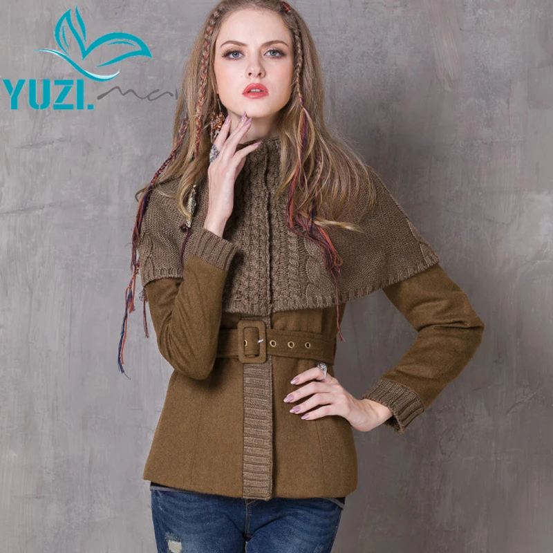 Зимнее женское пальто 2017 Yuzi винтажные новые шерстяные с длинным рукавом Вязаные