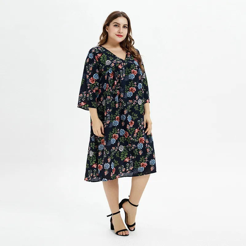 Летнее платье больших размеров L XXXL 2019 повседневные свободные платья с рукавом 3/4