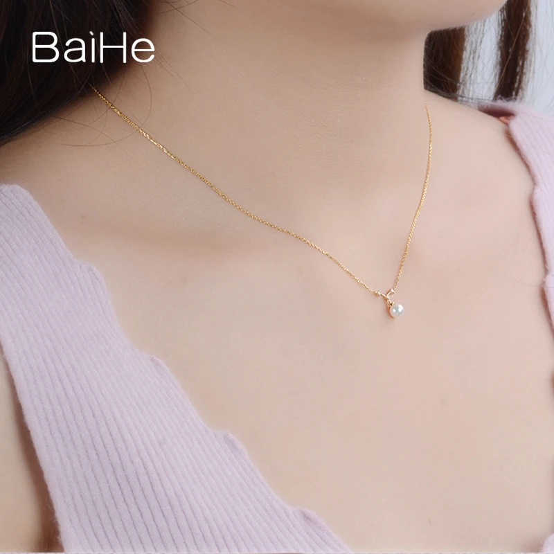 Женское Ожерелье с натуральным пресноводным жемчугом BAIHE 18 К желтое золото 4