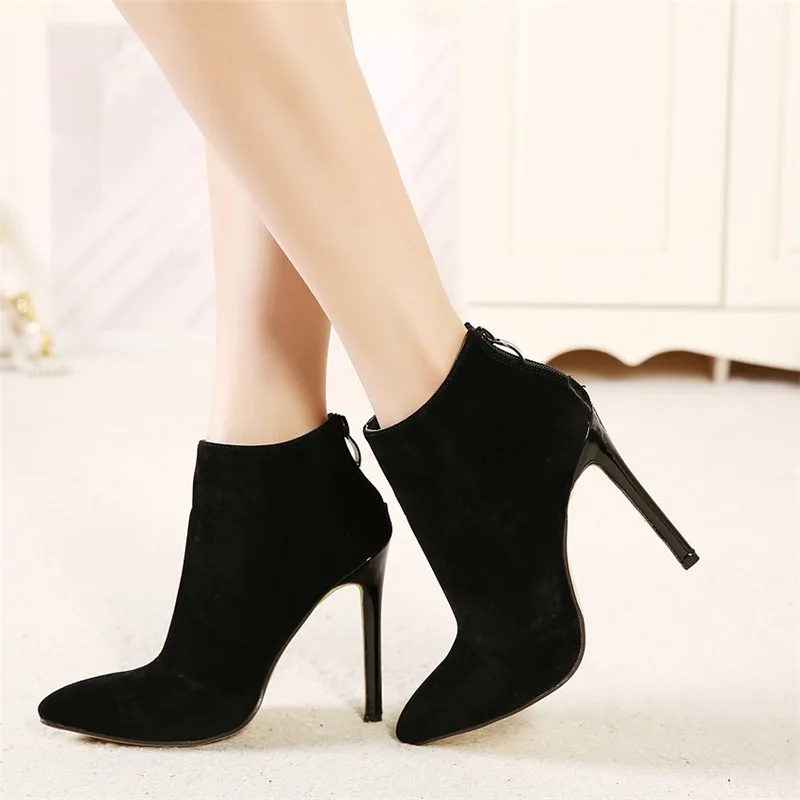 Women Spring Autumn Suede Leather Black Red Pointed Toe Zipper Ankle Short Thin High Heels Boots Female Booties China Shoes F38 | Обувь