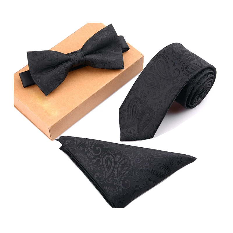 RBOCOTT Men's Tie Set Necktie Handkerchief and Bowtie 6cm Slim Solid Skinny Ties For Wedding Dot Striped 3pcs No Box | Аксессуары