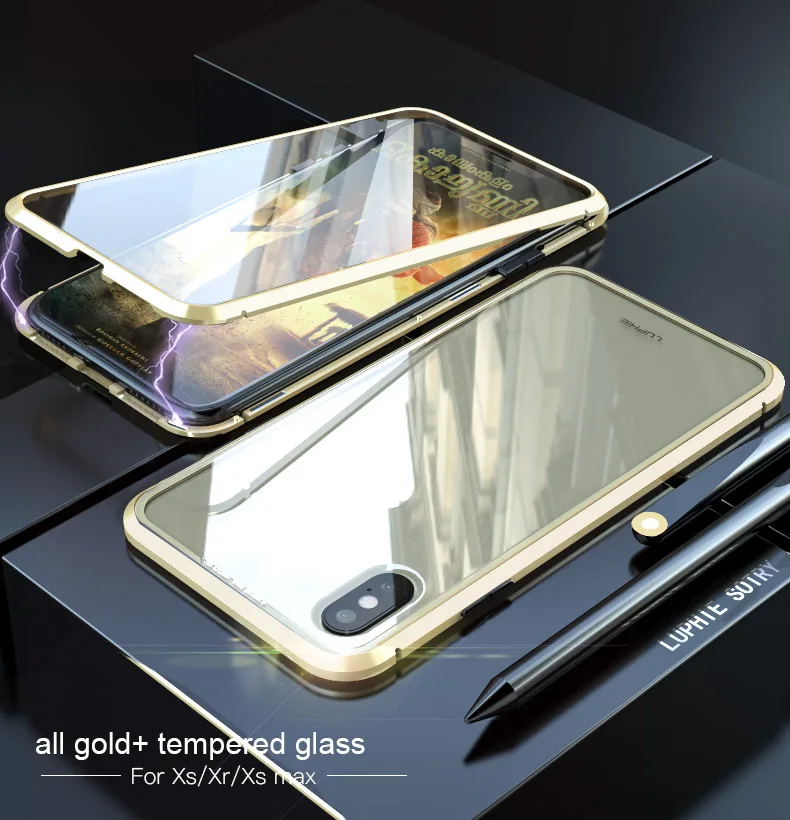 360 полный защитный Магнитный адсорбционный чехол для iPhone X/XS/XR/XS MAX, передняя и задняя крышка из закаленного стекла, полное покрытие экрана