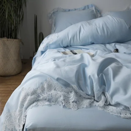 bedding set 2 Сплошной белый синий цвет Тенсел шелк пододеяльник простыни 4 шт. Комплект постельного белья King queen размер простыня комплект подушки shams - Цвет: bedding set 2