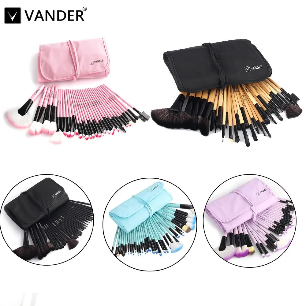 Pro VANDER Makeup Brushes Set 32 PCS Pink/Black/Blue/Purple/Brown pincel Maquillage Beauty Kabuki Pinceaux Brush Kit + Pouch Bag | Красота и