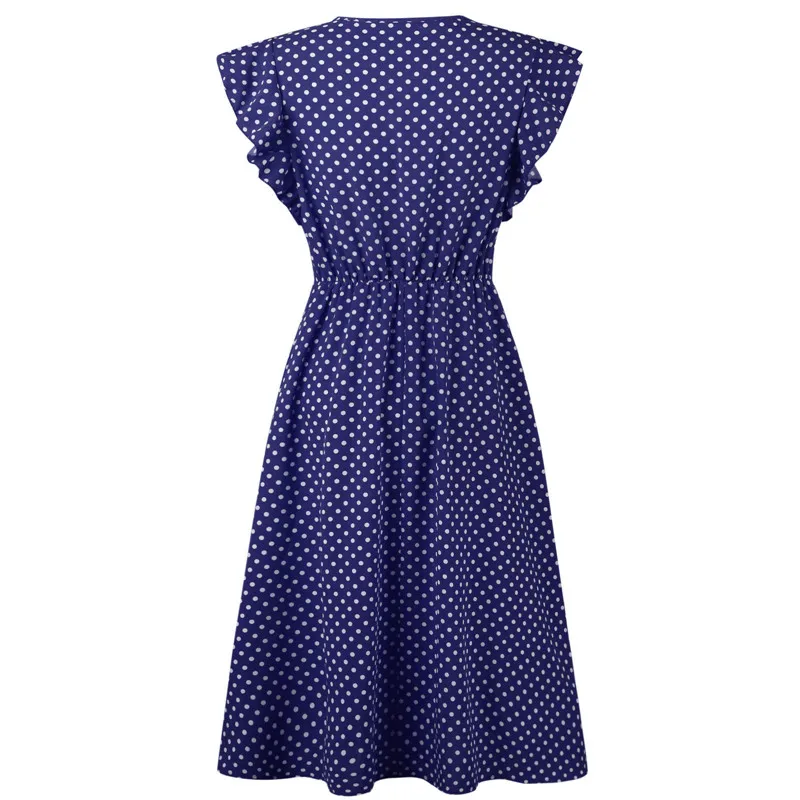 

Retro Women Polka Dot Print V Neck Summer Dresses Fashion Lady Party Evening Beach Dress Ruffles Boho Knee-length Dress Vestidos