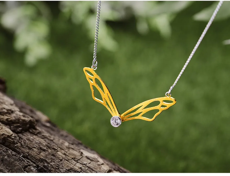 Lotus Fun реальные 925 пробы серебро ручной работы дизайнерские оригинальные Fine Jewelry с крылья бабочки кулон Цепочки и ожерелья для Для женщин