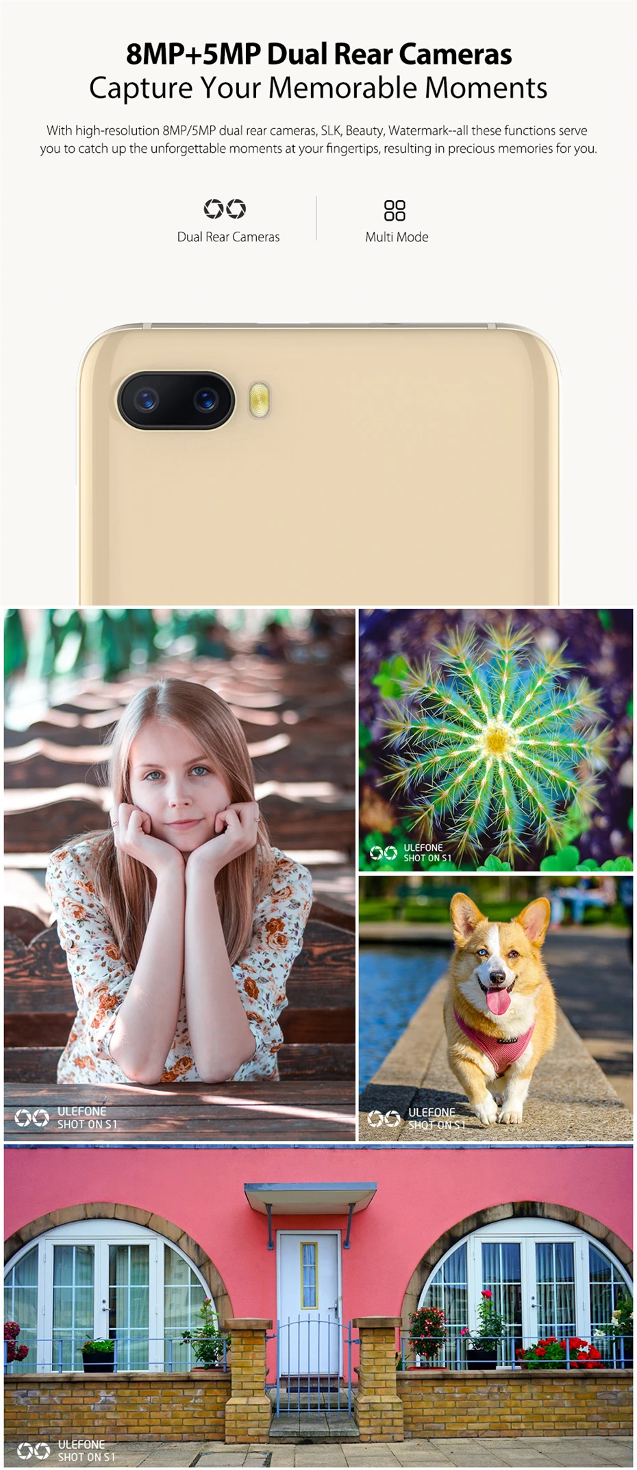 Ulefone S1 Мобильный телефон Android 8,1 5,5 дюймов 18:9 MTK6580 четырехъядерный 1 ГБ ОЗУ 8 Гб ПЗУ 8МП+ 5Мп задняя двойная камера 3g Sim смартфон