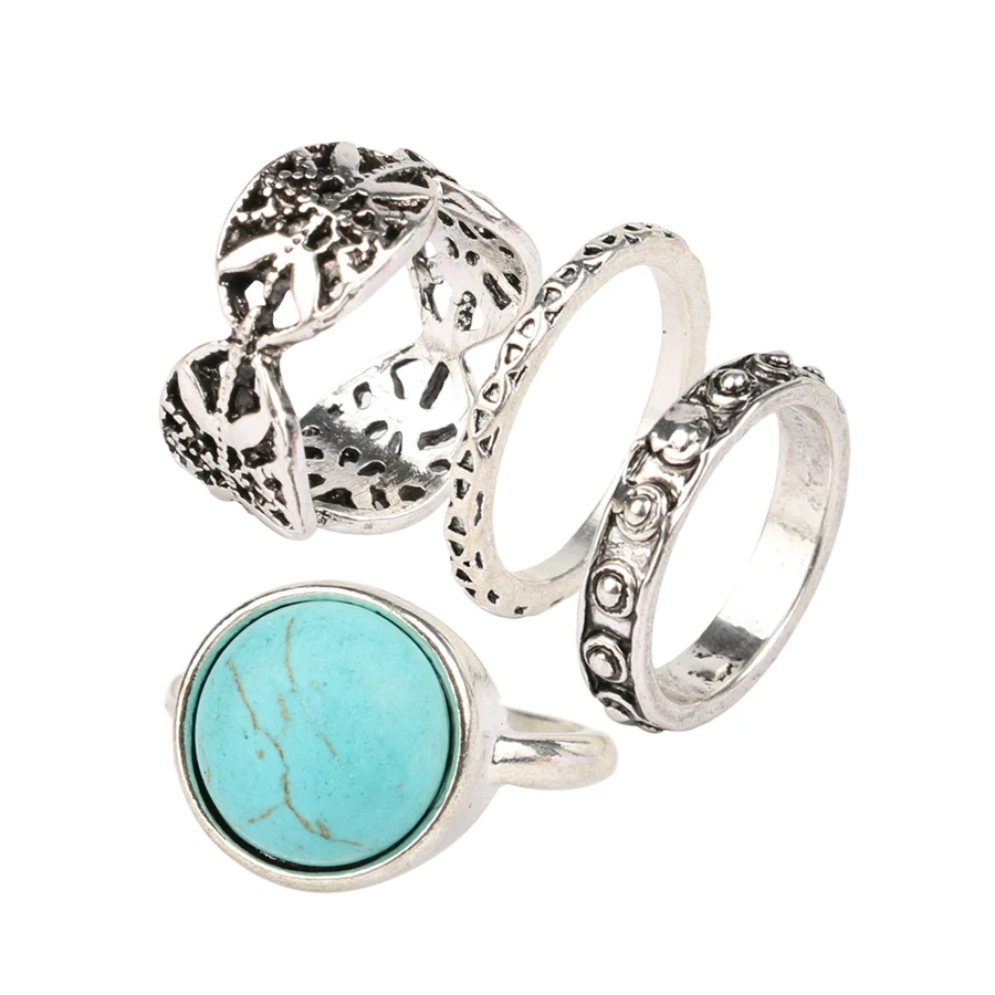 4 шт./лот Винтаж MIDI Ring Set покрытием Серебряные кольца для Для женщин anillos con Пьедрас