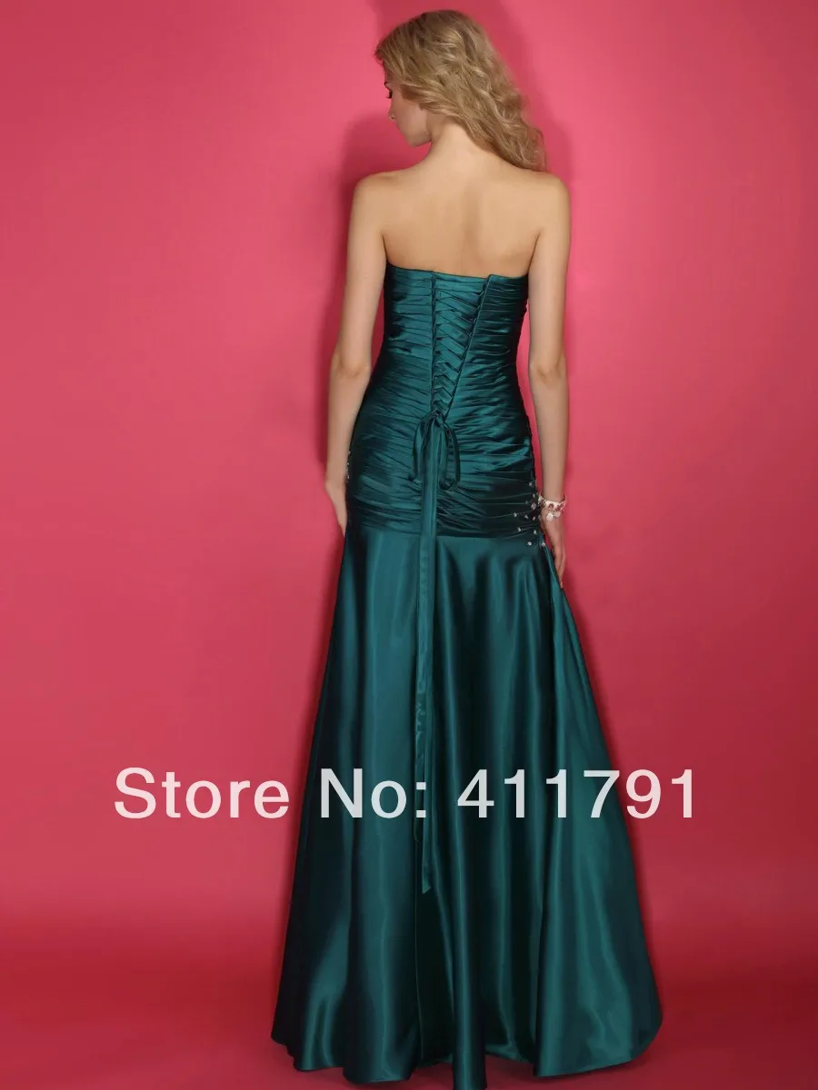bridal Dresses Can Be Customized New Dark Green and ground long section Strapless Satin Beaded Sexy Evening Toast Dress | Свадьбы и