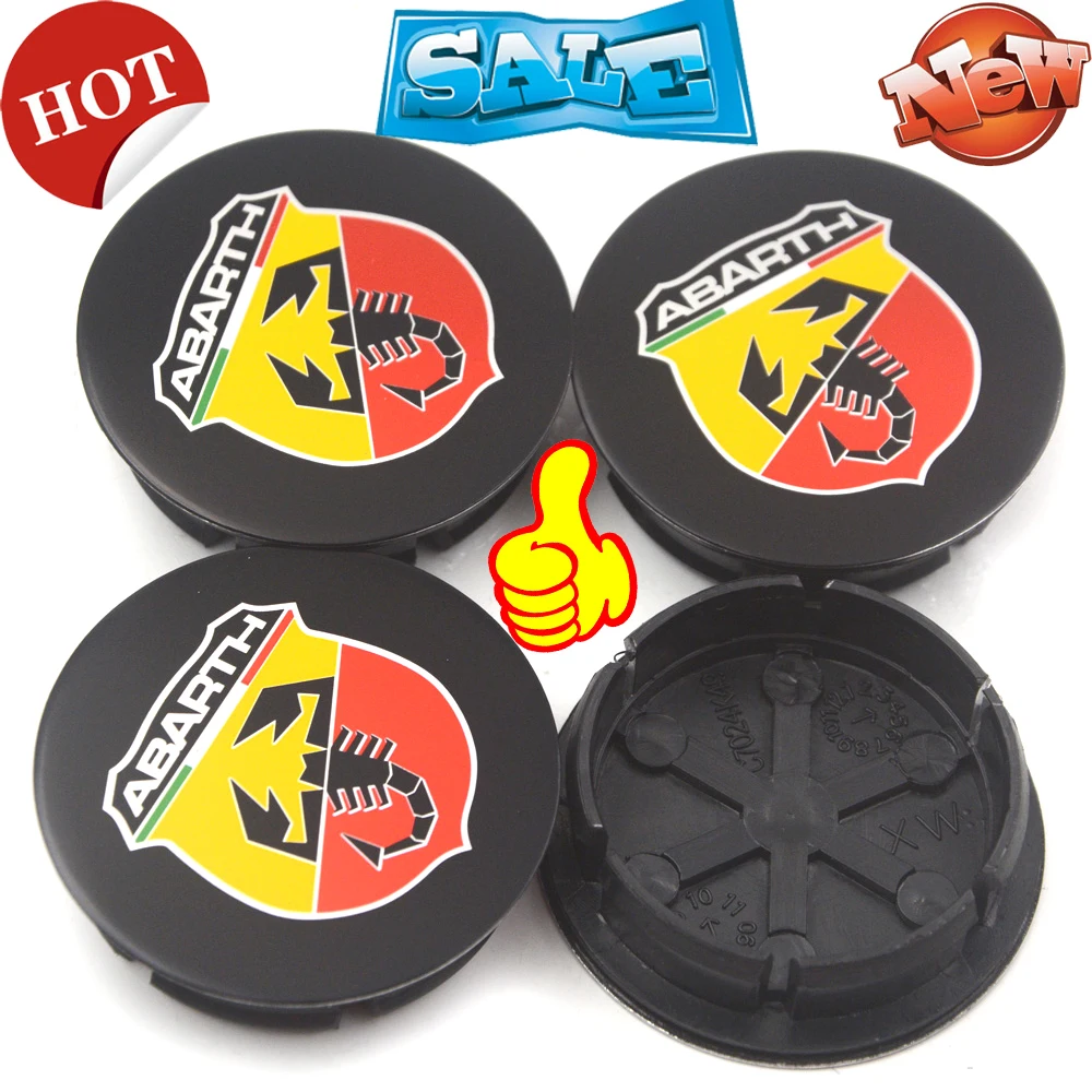 4pcs 50mm For 2012- Fiat 500 Abarth Wheel Hub Center Cap yellow red for Marea Multipla Punto black Scorpion logo 4726183AB