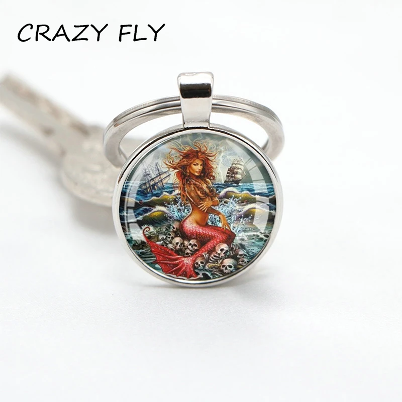 Магазин CRAZY FLY брелок для ключей русалка с кабошоном из полимерного стекла