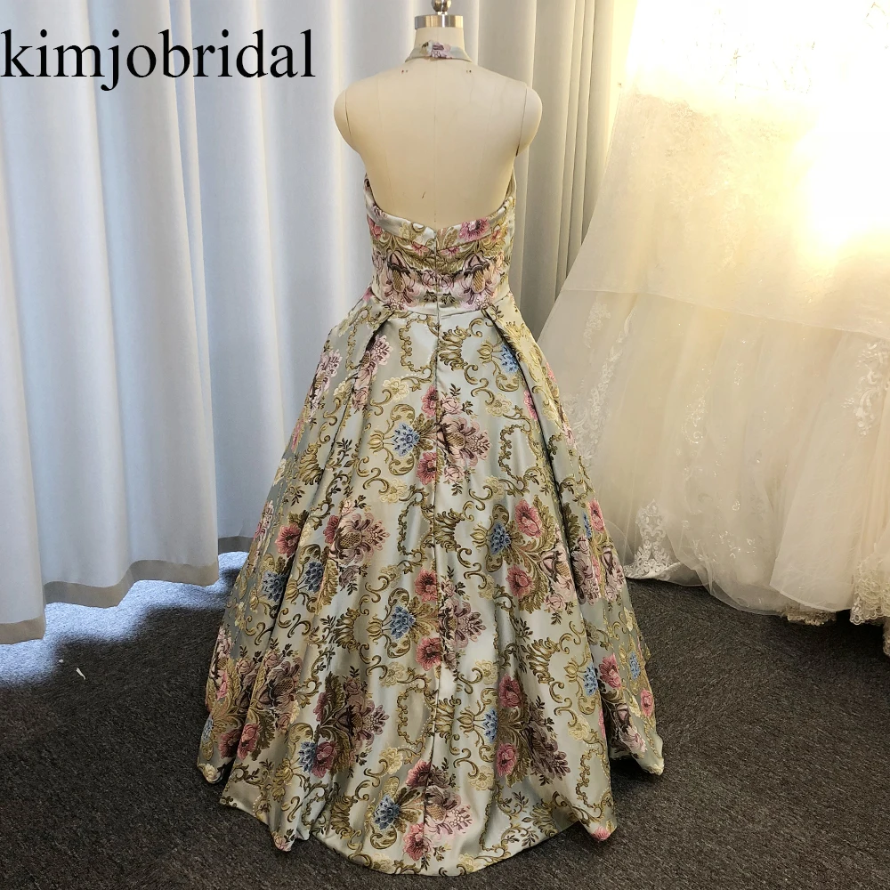 Gala Jurken Luxury Ball Gown Prom Dresses 2019 Halter Embrodiery Elegant 3D Flowers Blue Prom Gown 2020 Vestidos De Gala